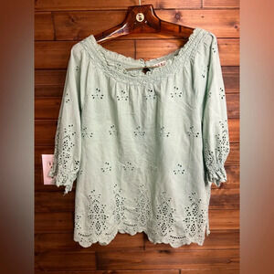 Anthroplogie THML sage green eyelit blouse size small